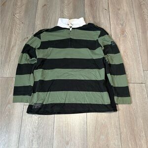 Vintage Men’s Adidas Green Black Rugby Polo Striped Size XL 90s
